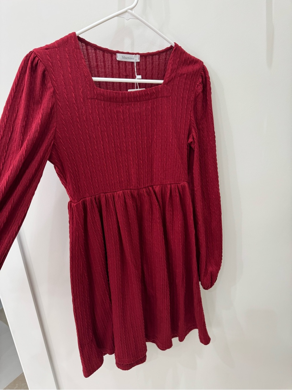 Women's Textured Long-Sleeve Dress - Crimson Red/ Fall